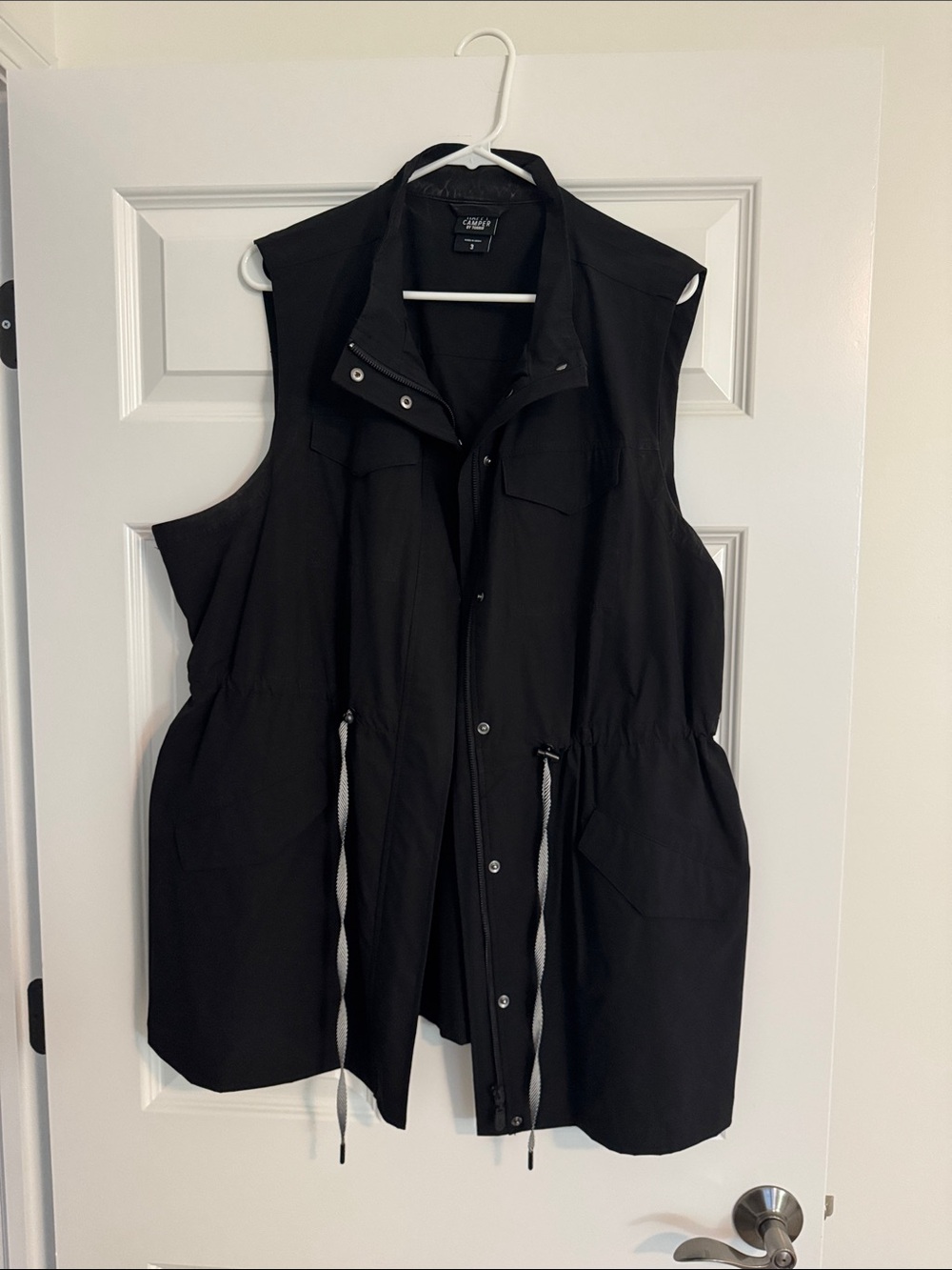 Black Sleeveless Utility Vest with Drawstring Waist